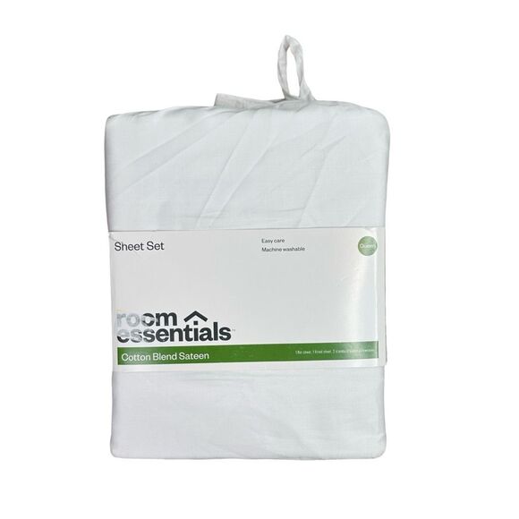 Room Essentials Cotton Blend Sateen Sheets - White - Queen Size - Picture 1 of 2